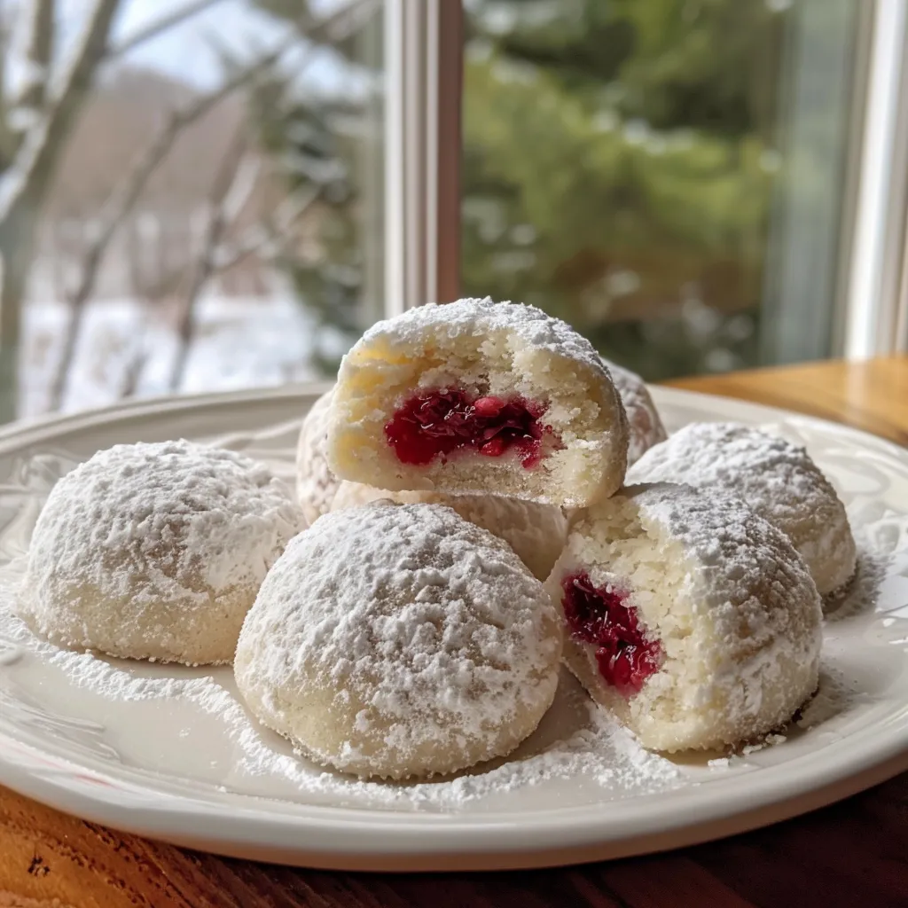 Raspberry Filled Almond Snowball Cookies