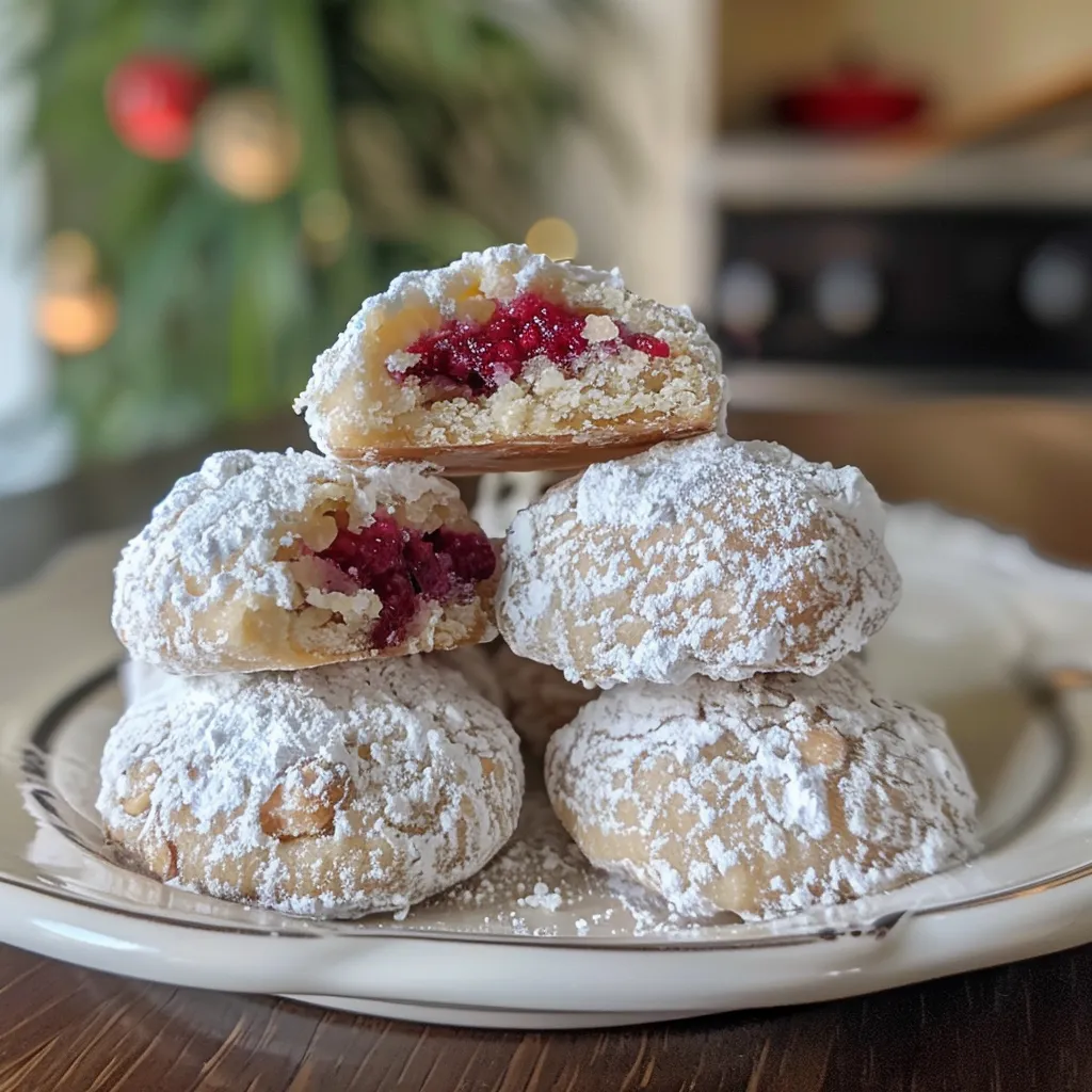 Raspberry Filled Almond Snowball Cookies
