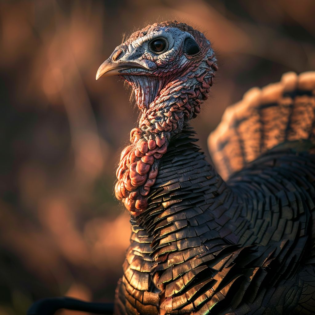 Close-up shot of turkey hunting gear with soft natural light and blurred background.