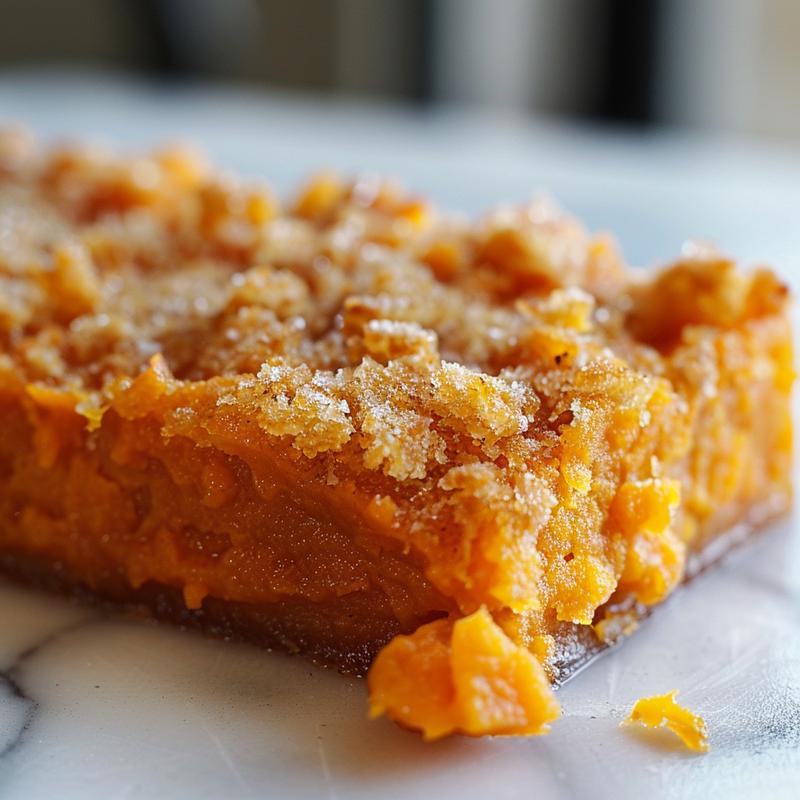Close-up of sweet potato casserole topped with pecans on a gray plate.