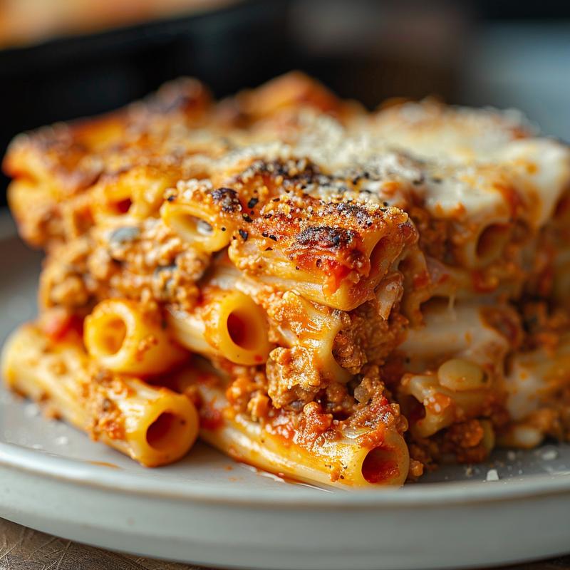 Close-up of a portion of hashbrown egg bake on a light grey ceramic plate.