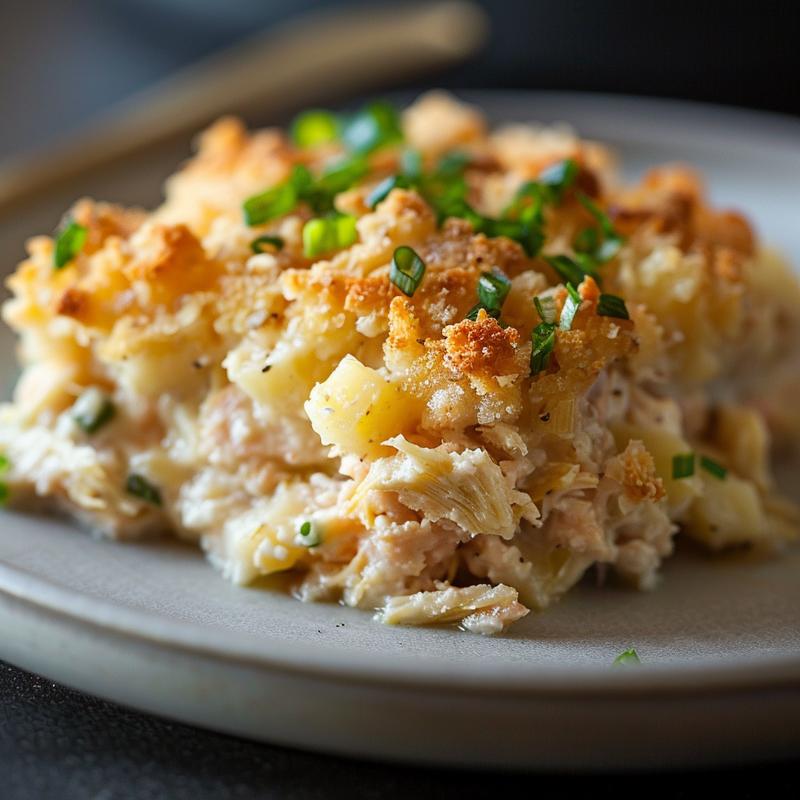 Close-up of a delicious slice of French toast casserole on a light grey plate.