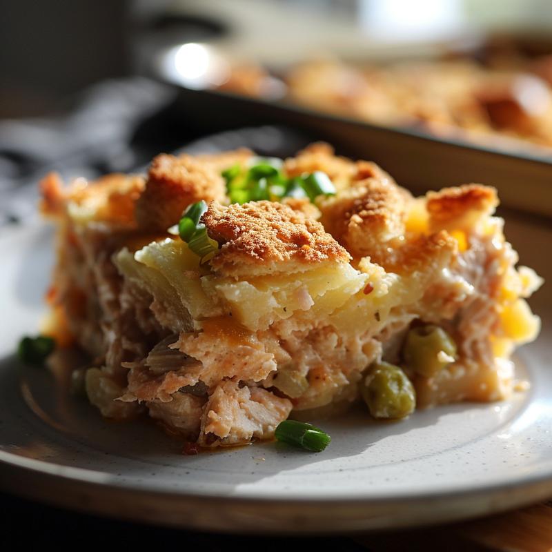 Close-up of a creamy portion of bread pudding on a grey ceramic plate.
