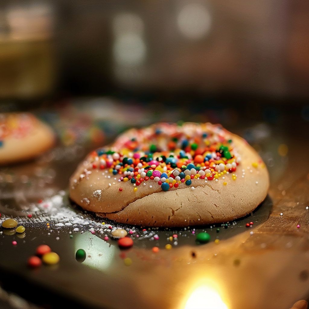 A variety of decorated cookies arranged on a wooden table, featuring vibrant icing and sprinkles.