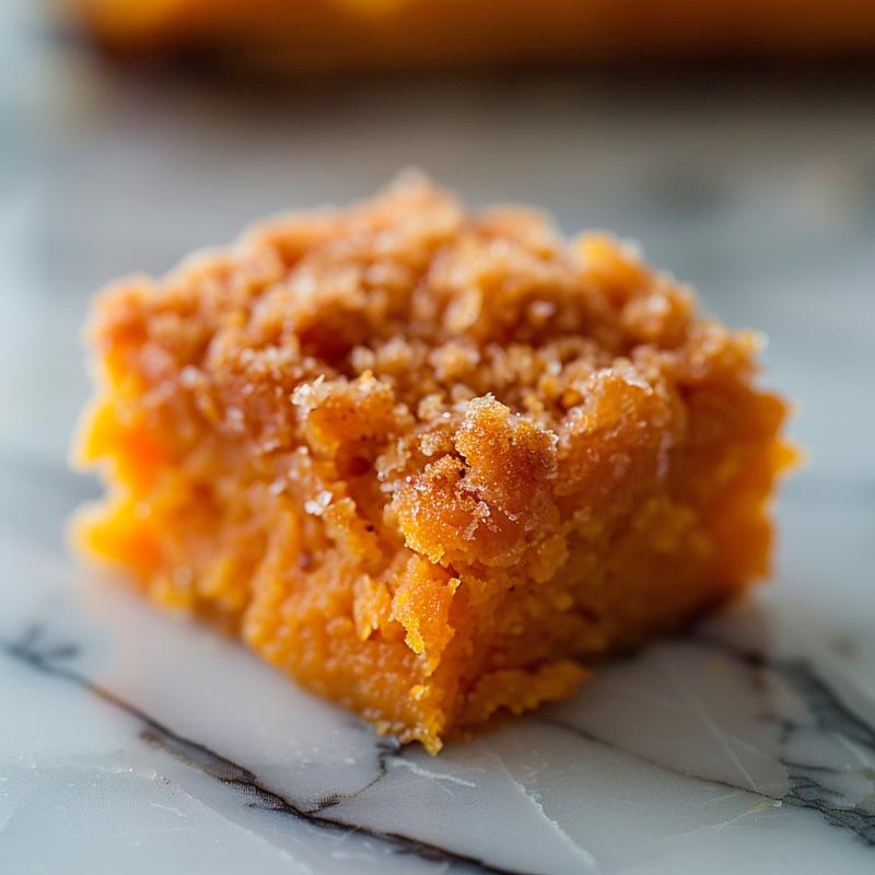 Close-up of sweet potato casserole topped with pecans on a gray plate.