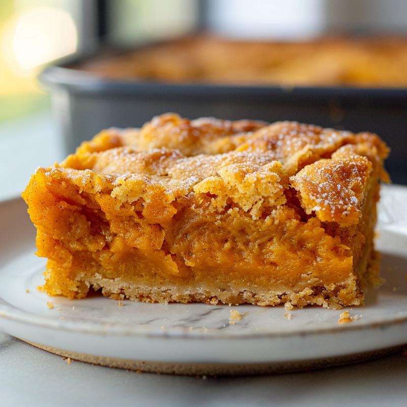 Close-up of a delicious sweet potato casserole with pecan topping on a white marble surface.