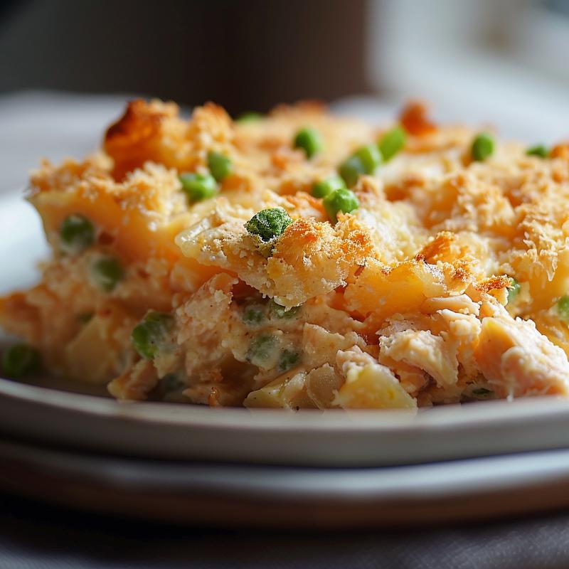 Close-up of a delicious slice of French toast casserole on a light grey plate.