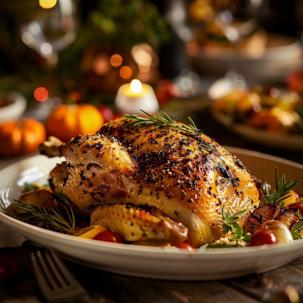 A beautifully arranged fall family dinner table with seasonal dishes and decorations.